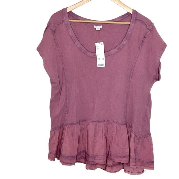 Kimchi Blue Distressed Ruffled Peplum Top Pink Womens M Boho Festival Grunge - Picture 1 of 7